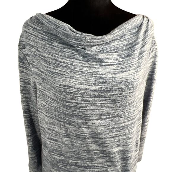 Heathered Split Back Knit Top Cowl Neck 3/4 Sleeve Blue Gray - Picture 15 of 16